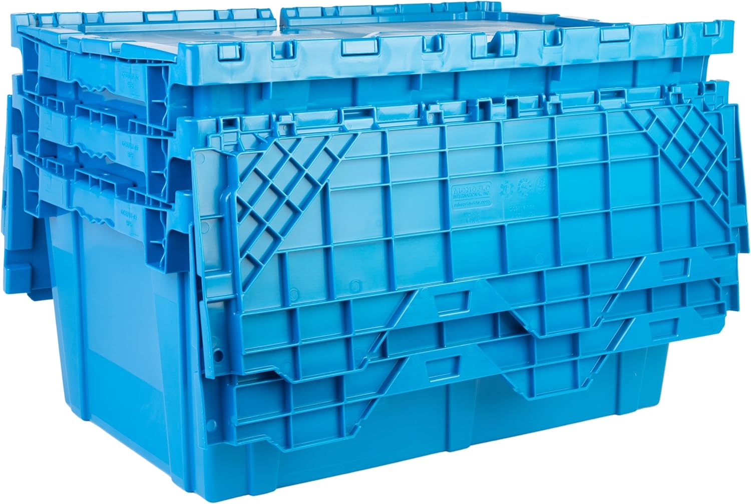 Hudson Exchange 27.3 x 17.2 x 12.6 (3 Pack) Storage Tote Distribution Container with Hinged Attached Lid, Blue