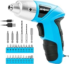 Hi-Spec 27pc Blue Cordless Electric Screwdriver. Rechargeable Screwdriver with 23 Driver Bits, LED Light & USB Charging. Compact DIY Tool for Home, Office & Furniture Assembly