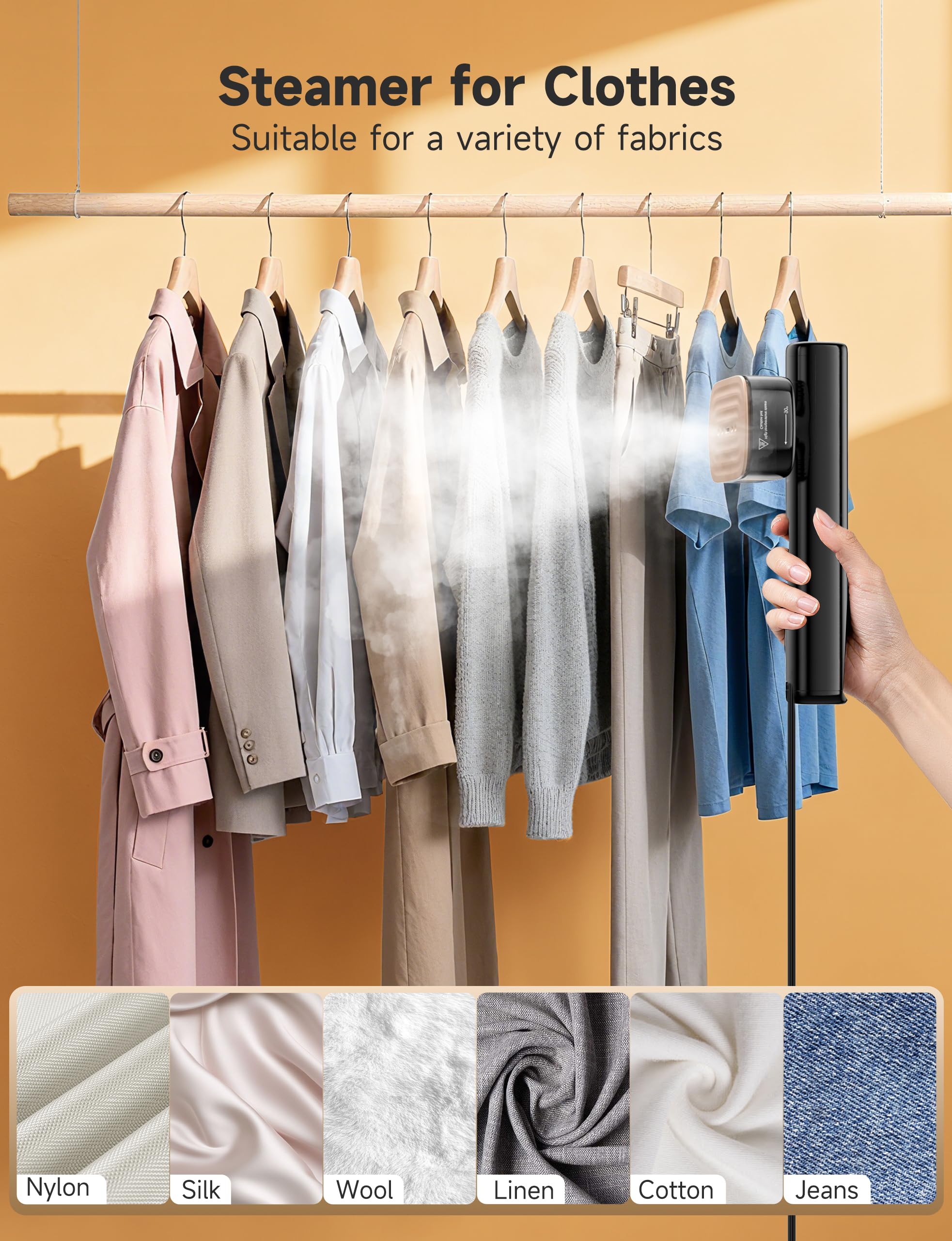 Steamer for Clothes,Sundu Portable 2-in-1 Steamer & Iron,100ml Tank,15s Heat-up,20 Min Steam,Wrinkle Remover,Garment Steamer for Travel, Home, Office(Raven Black) - 5