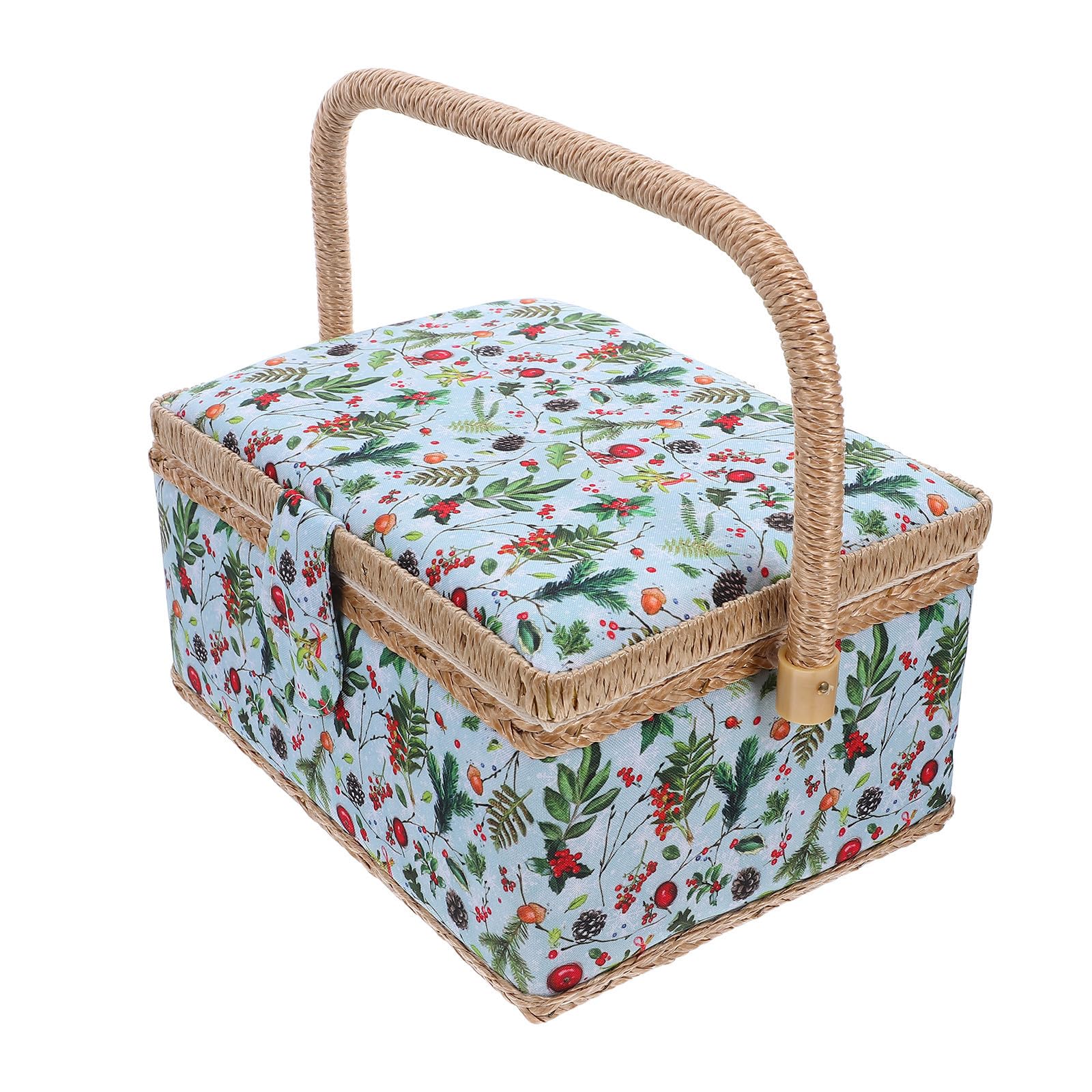 Cesta Navideña para Costura Gran Capacidad, Diseño Portátil y Bordado Elegante, Caja Organizadora de Hilos y Accesorios para Uso en Casa o Viaje
