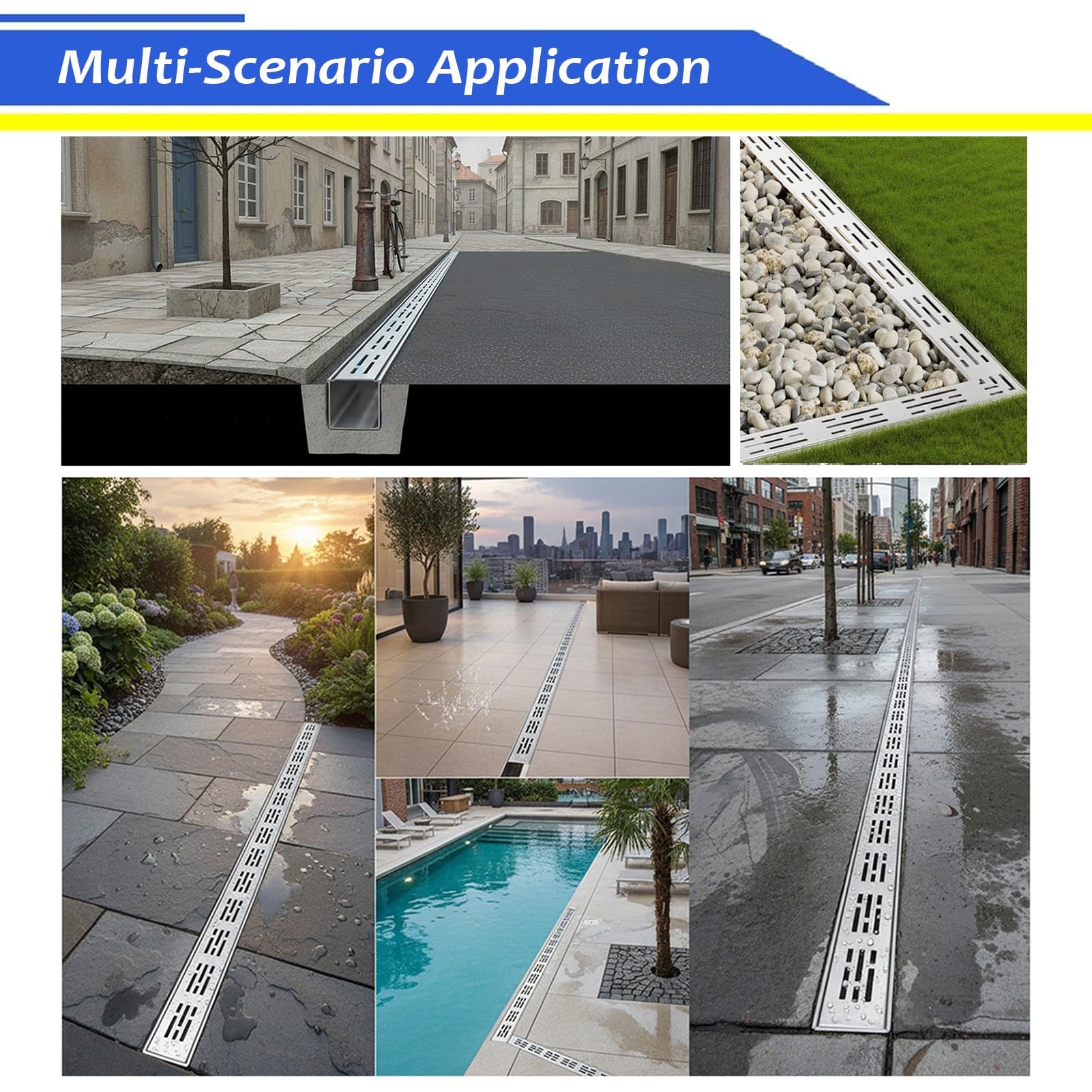 Trench Drain Zestaw Odpływów Kanałowych Ze Stali Nierdzewnej, 2-pak, System Odwadniania Podwórka/patio/podjazdu Do Budynków Mieszkalnych I Komercyjnych, Długość 39,4"(Black,8x5cm/3.2x2in)