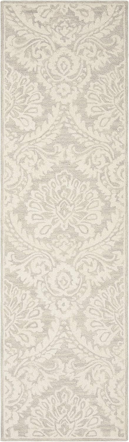 SAFAVIEH Blossom Collection Runner Rug - 2'3" x 6', Silver & Ivory, Handmade Wool, Ideal for High Traffic Areas in Living Room, Bedroom (BLM106G)