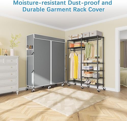 Vista 9 de VIPEK R4C Rolling Garment Rack 6 Tiers Adjustable Heavy Duty Wire Shelving Portable Clothes Rack with Lockable Wheels, Black Metal Clothing Rack