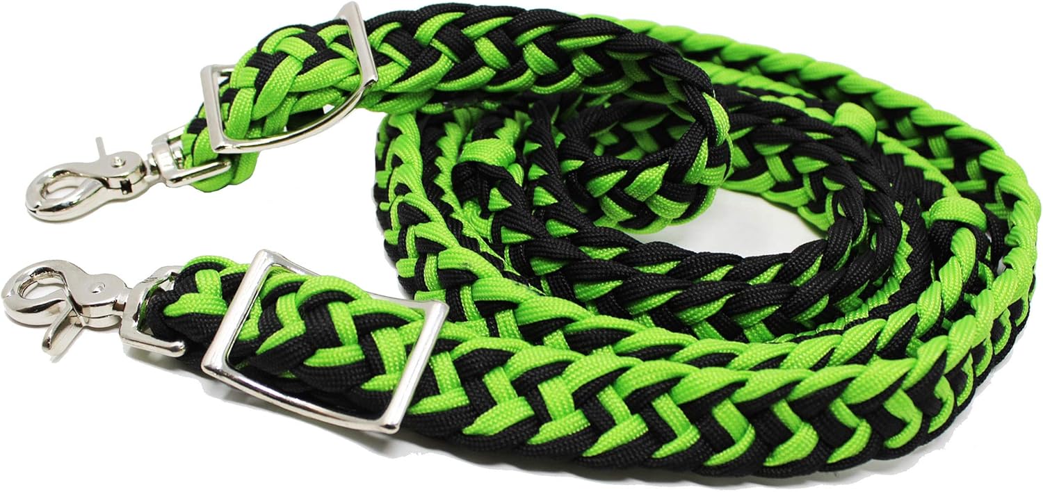 Horse Western Tack Nylon Braided Knotted Roping Barrel Reins Lime Green 60705