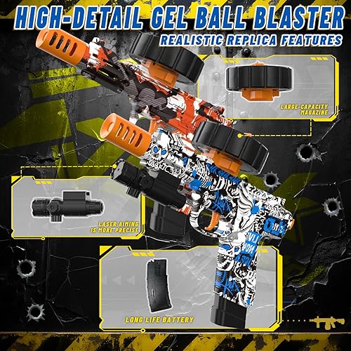 Miniatura 7 de Lanzador eléctrico de bolas de gel, lanzador automático de bolas de salpicaduras de alta velocidad con más de 80000 y gafas, juguetes de bolas de