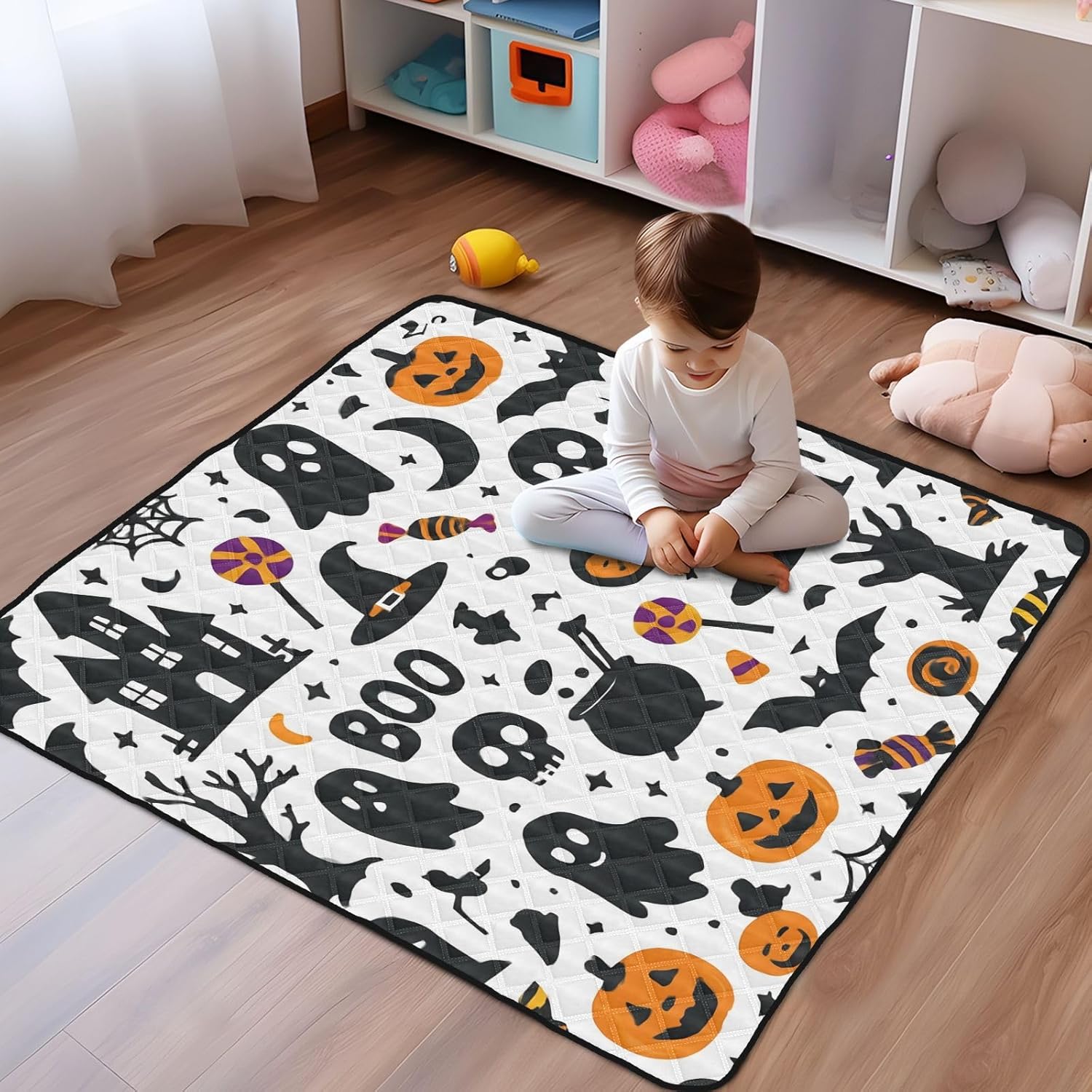 Graffiti Halloween Elements Baby Play Mat, 50“ X 50” Washable Folding Crawling Mat, Baby Floor Mat, Soft, Non-Slip