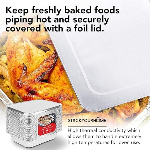 Miniatura 7 de Stock Your Home Sartenes de 9 x 13 con tapas (paquete de 10)  Sartenes de papel de aluminio con tapas  Bandeja de papel de aluminio desechable