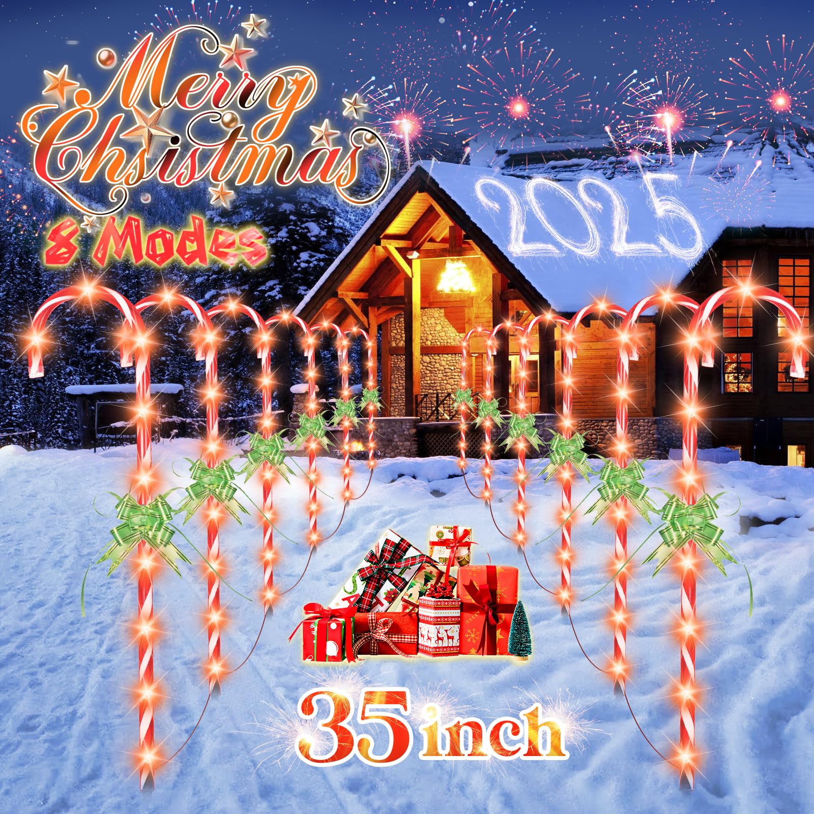 35" Christmas Candy Cane Lights 12pcs - 8 Modes,Christmas Outdoor Christmas Decorations, Walkway Lights,Christmas Decor,Xmas Outside Decoration for Yard Lawn Forecourt or Dooryard