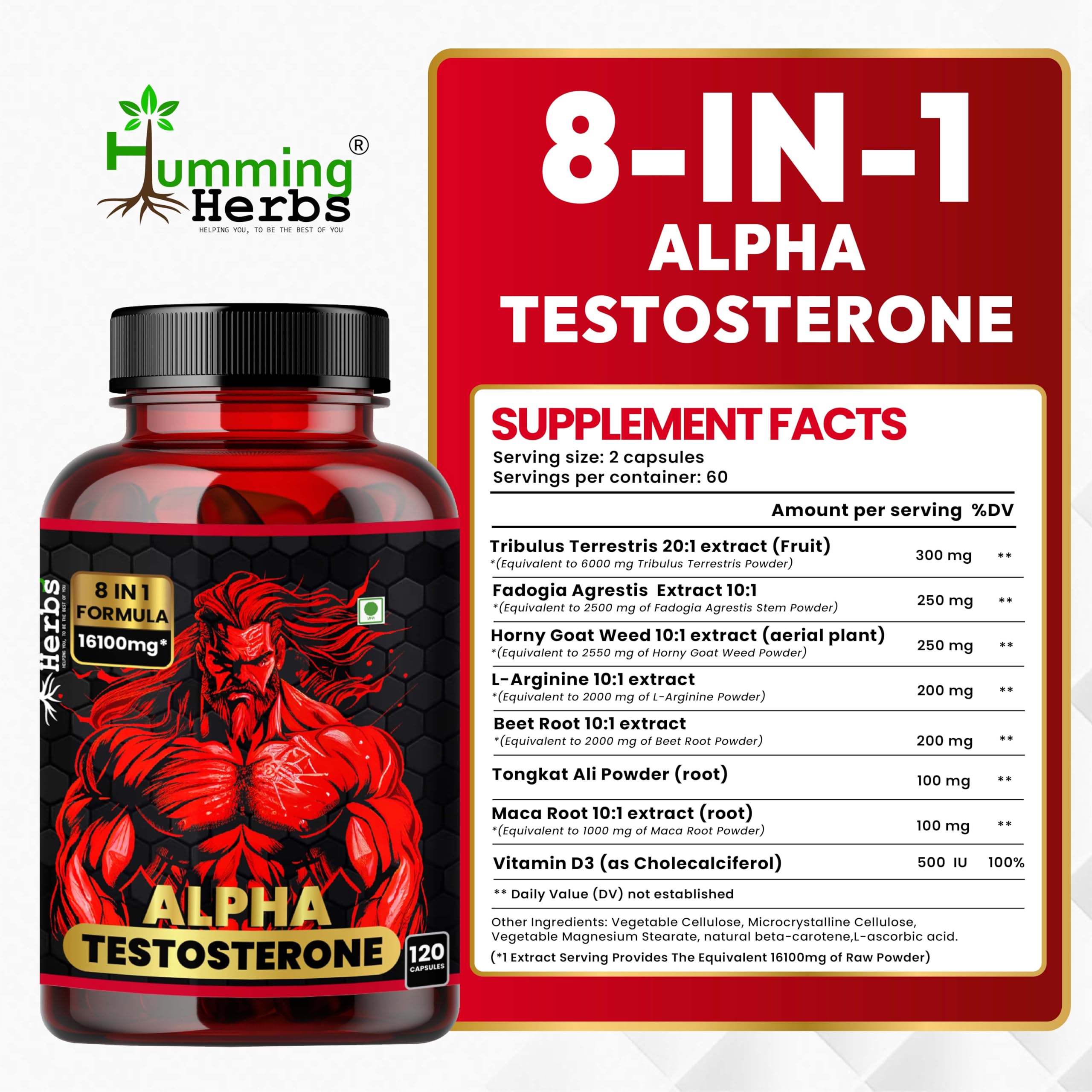 Humming Herbs Alpha Testosterone Supplement, 120 Vegan Capsules — Amazon image 9