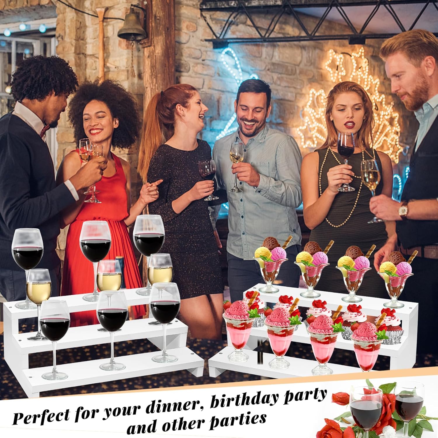 2Pcs Cupcake Stand Cake Pop Stand Holder, 3 Tier Wood Cup Cake Tier Tray Stand Tower, White Dessert Table Display Shelf Riser for Vendor Party Wedding Figures Perfume Organizer Decorative