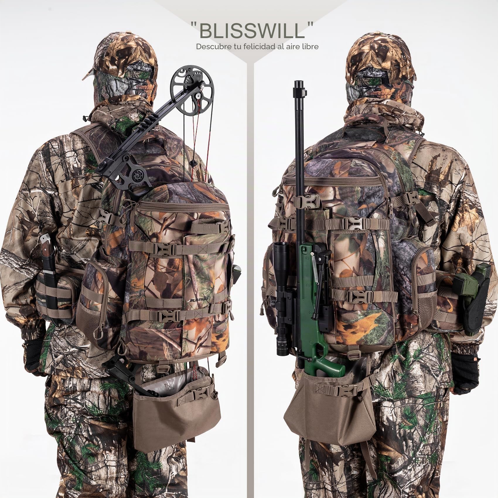 BLISSWILL - Mochila de caza grande para rifle de arco con cubierta impermeable para lluvia, accesorios de equipo de caza, 40 l