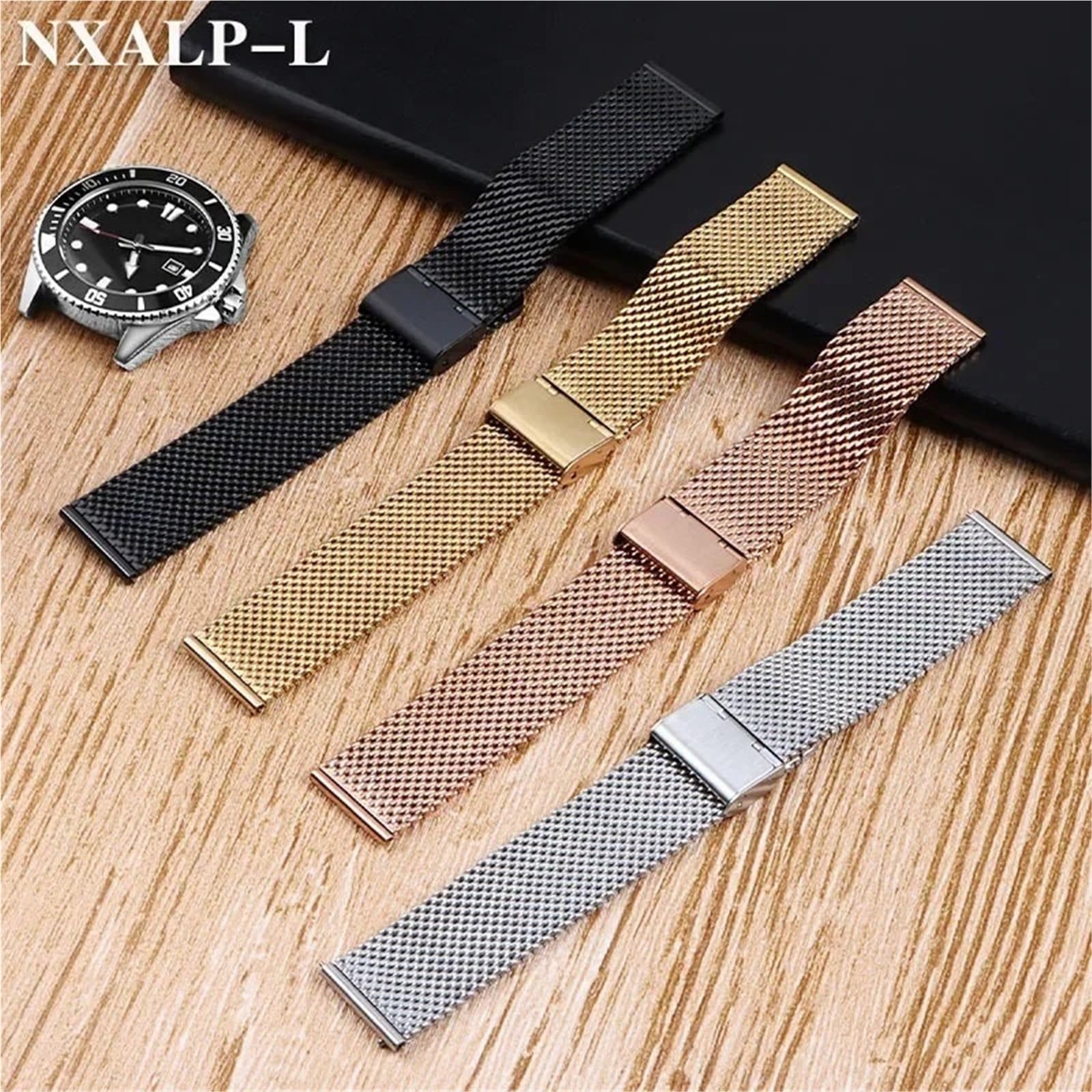 Bracelet de Montre en Acier Inoxydable, Boucle en Maille milanaise, 18mm, 20mm, 22mm, 24mm, 3mm d'épaisseur, 1.0