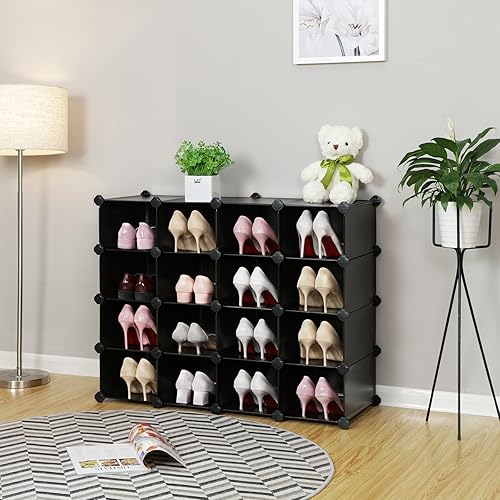 Miniatura 10 de SONGMICS Zapatero unidad organizadora de plástico de 15 ranuras que ahorra espacio ideal para entrada pasillo garaje 445 x 142 x 346 pulgadas gris