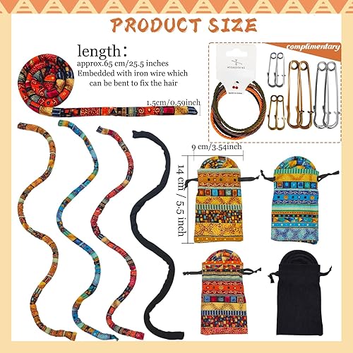 Miniatura 2 de Puniae 4 lazos para el cabello con cierre en espiral, accesorios para rastas para el cabello, banda flexible para cabello Loc, accesorios para cola