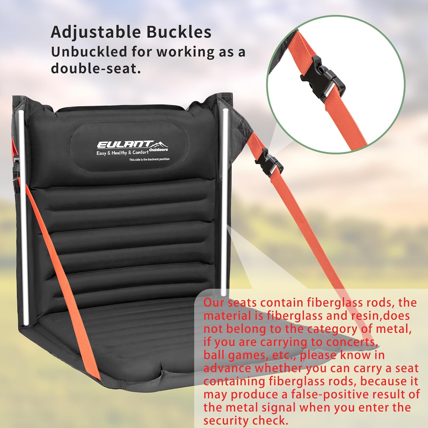 EULANT Lightweight Inflatable Folding Seats for Camping Chair with Back Support and Adjustable Straps,Foldable Bleacher Chairsfor Camping Hiking Sporting Events and Park