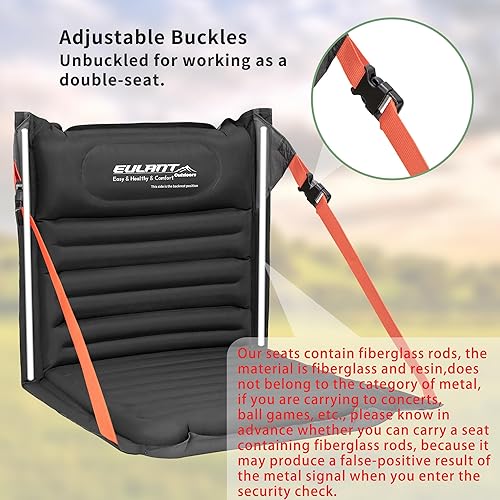 Miniatura 5 de EULANT Asientos plegables inflables ligeros para silla de camping con soporte trasero y correas ajustables, sillas plegables para camping,
