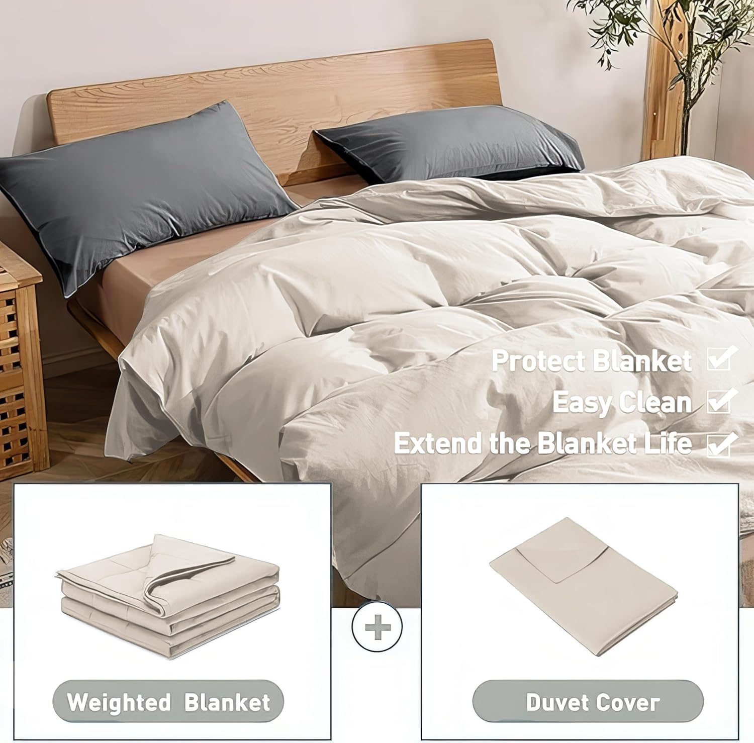 Weighted Idea Cool Removable Duvet Cover 48''x72'' for Weighted Blanket (Soft and Fabric, White Grey) - Image 4