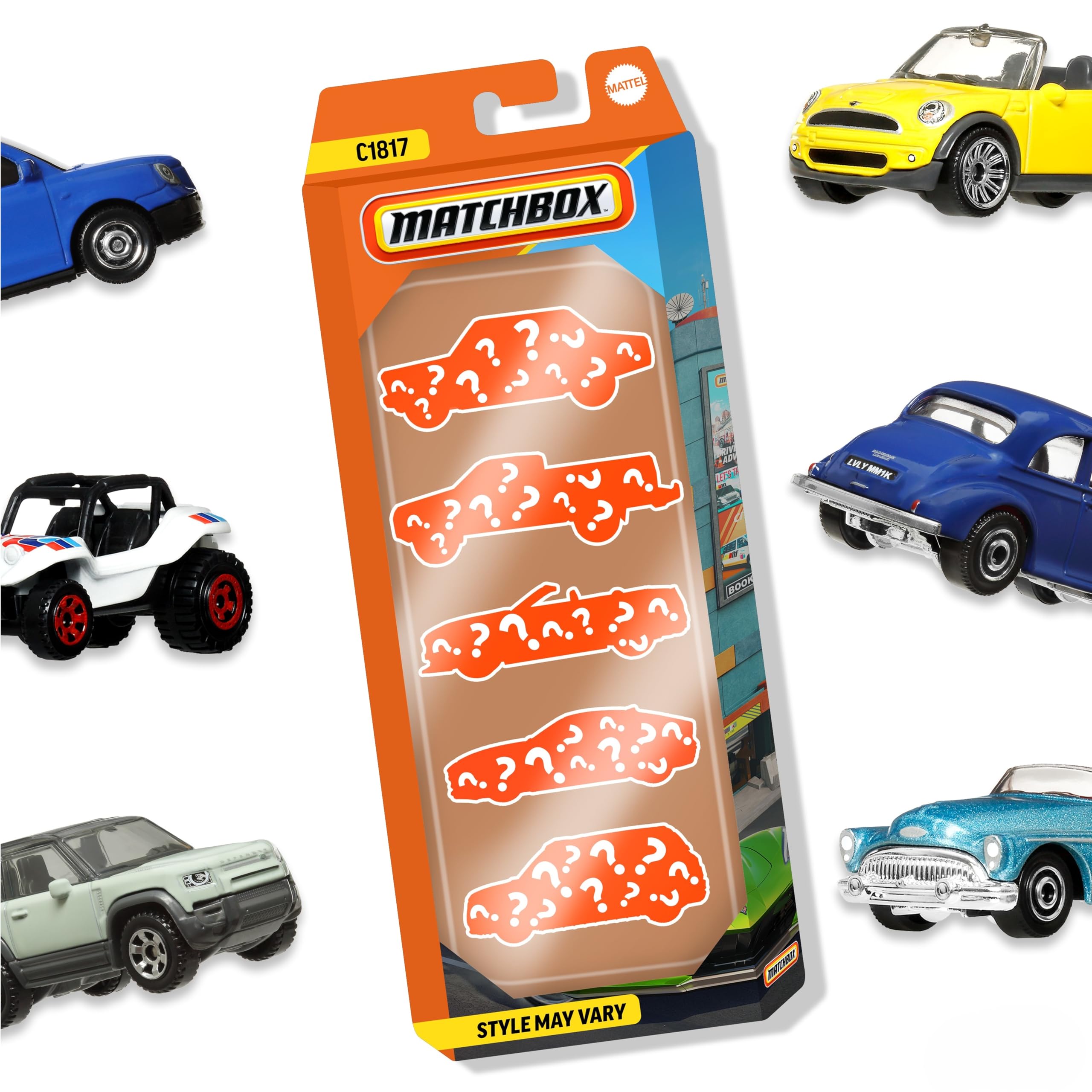 Matchbox 5-Pack of 1:64 Scale Vehicles (Assorted Styles, One Random Set), 5 Toy Car Collection of Real-World Replicas for Kids 3 Years Old & Up, C1817