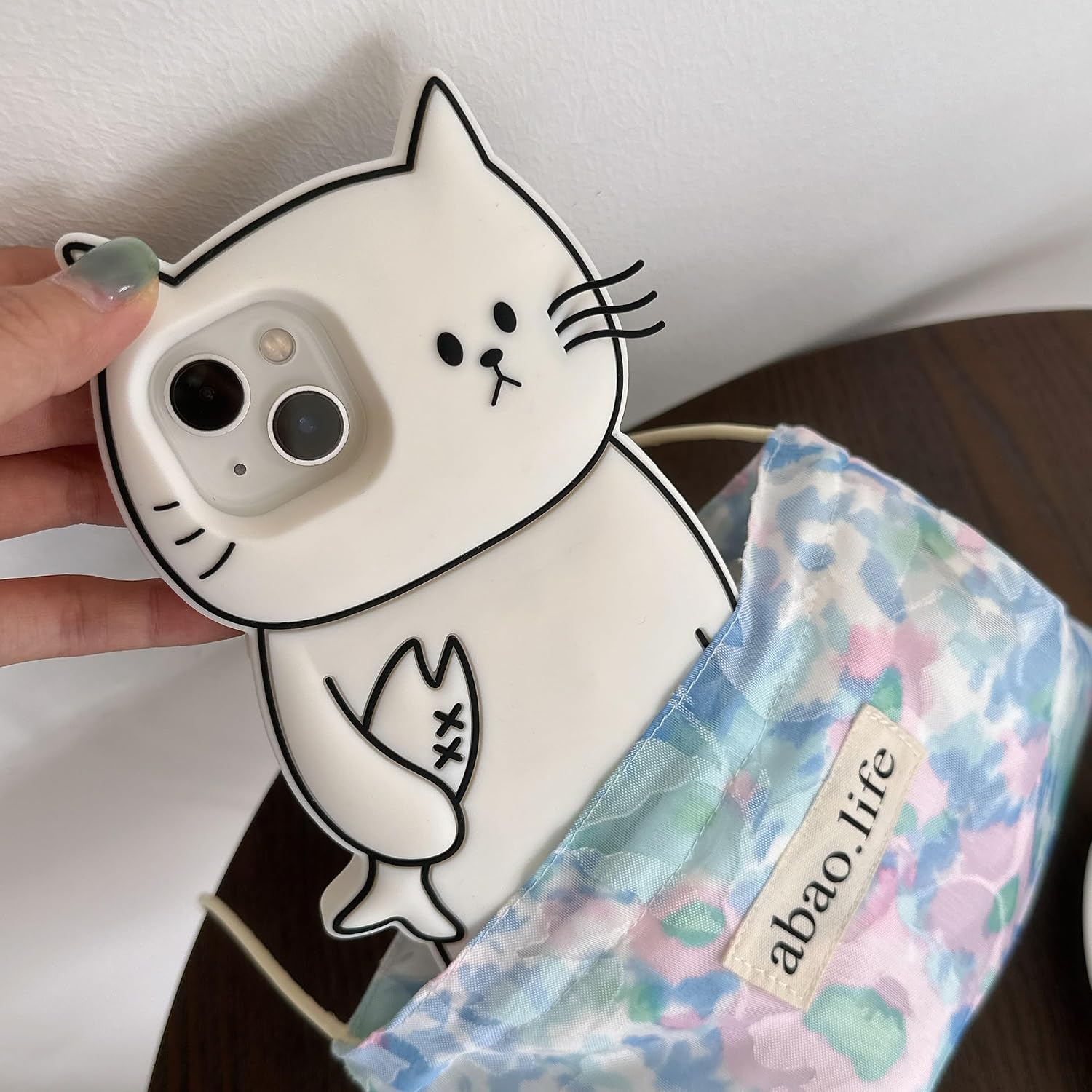 MC Fashion Silicone Case for iPhone 16 Pro, Cute 3D Cartoon Cat with Fish Soft Protective Cover for Girls Women image 4
