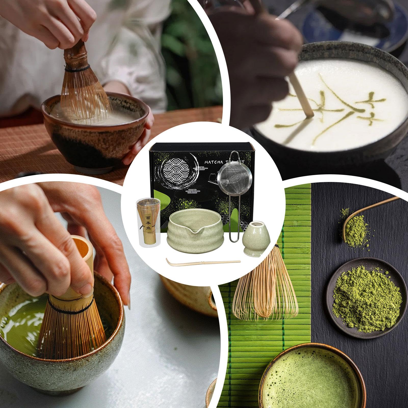 Kit Matcha in ceramica, set di palette per frusta Matcha | Set da tè Matcha da 5 pezzi,Robusto kit Matcha per gli amanti del Matcha, principianti, casa, campo, cucina, sala da pranzo, famiglia