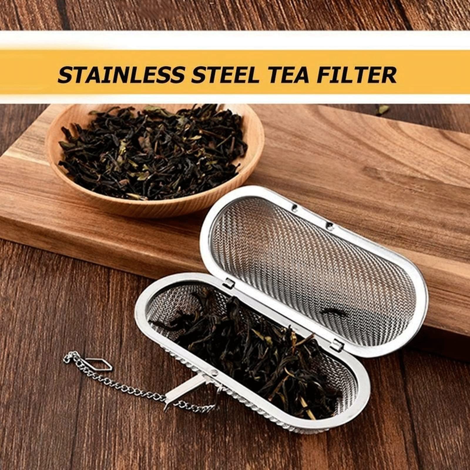 Colador de té reutilizable de malla de acero inoxidable, infusores de té de malla larga, colador de jaula de té, filtro de hierbas y especias, difusor de filtro de cocina, accesorios de té