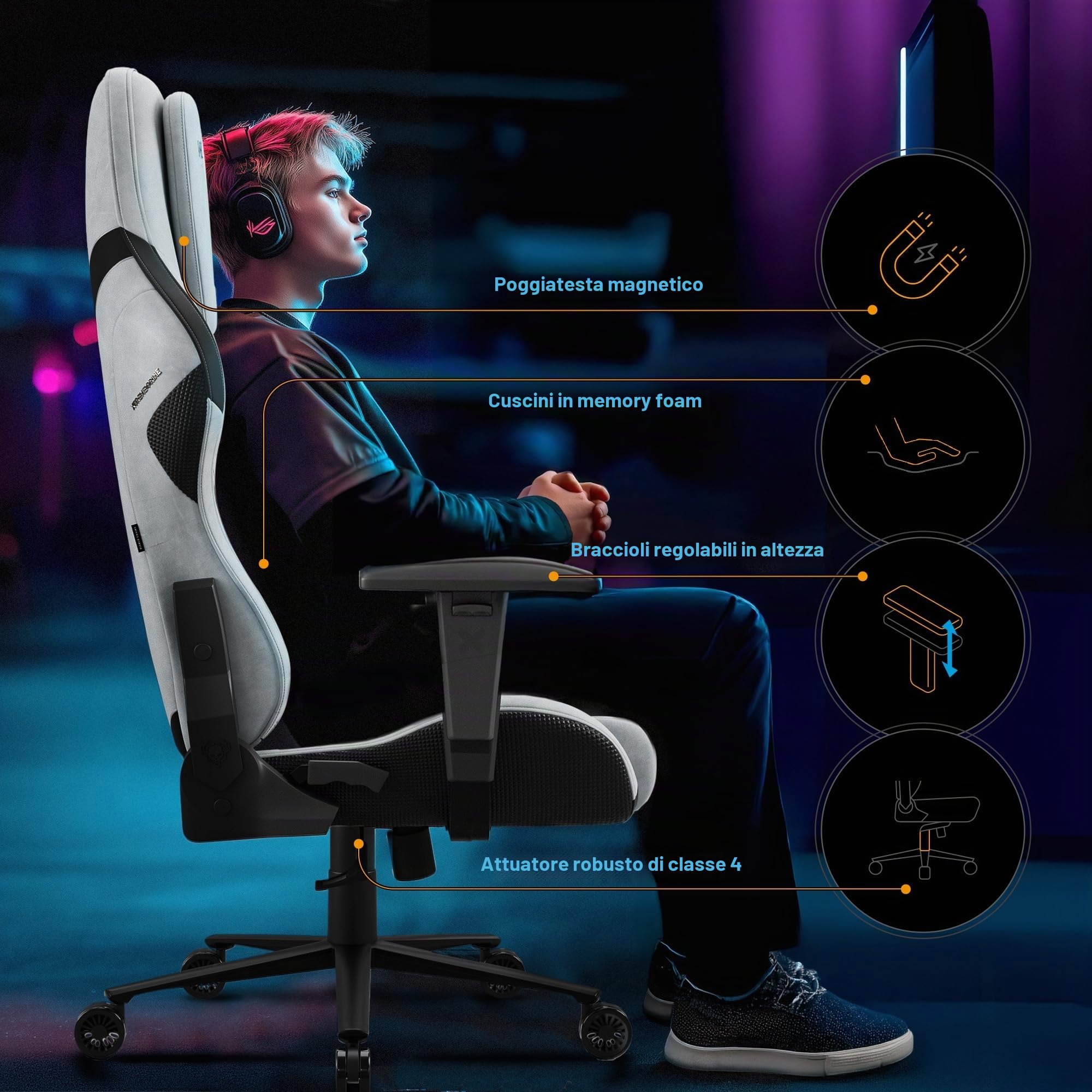 DIABLO X.One Prime Sedia Gaming Tessuto X.One Prime - Poltrona Gaming Ergonomica con Braccioli Regolabili, Cuscino Lombare e Seduta Refrigerante - Base in Metallo - Gaming Chair 140 kg