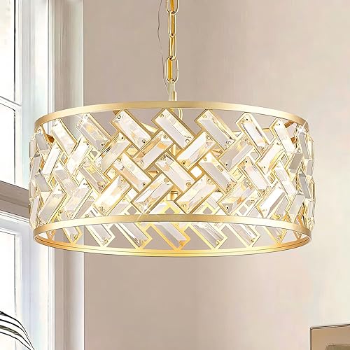 Miniatura 10 de Gold Crystal Chandelier,3-Light Morden Dining Room Light Fixture,12.4" Small Round Pendant Light for Bedroom Kitchen Foryer Entryway Hallway Living