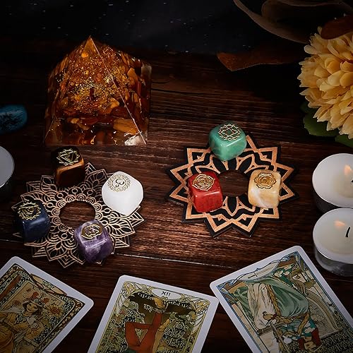 Miniatura 5 de Beebeecraft 7 piezas de piedras de chakras de 7 colores, cristales naturales, cubito, piedras preciosas cuadradas chapadas en oro, patrón de chakras