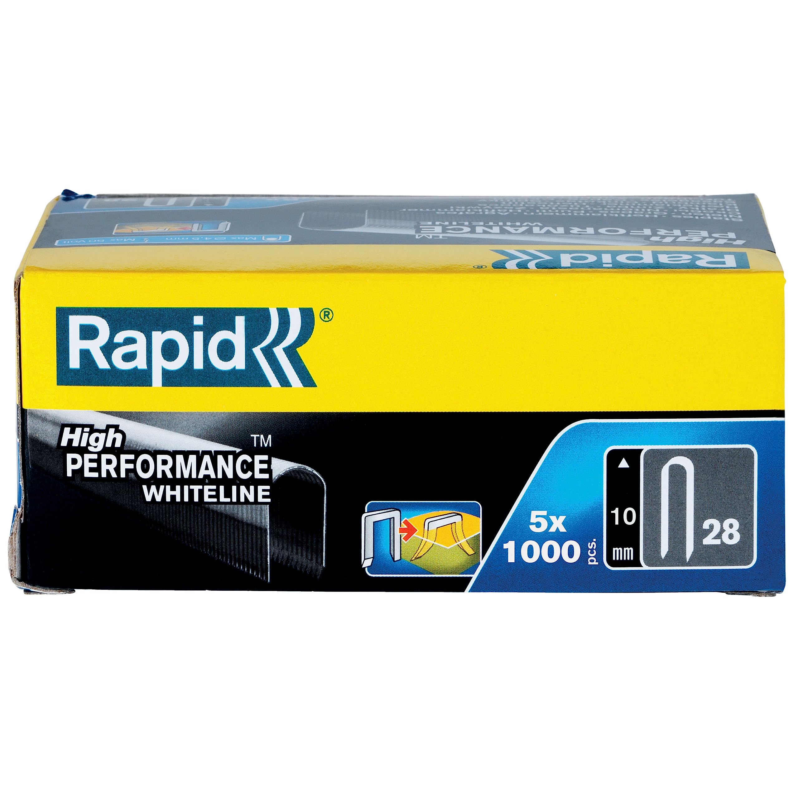 Rapid Caja de Grapas de Corona Redondeada con Recubrimiento Blanco para Cables de Bajo Voltaje N.º28 de Acero Galvanizado, 10 mm – 5 x 1.000 Grapas