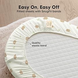 2-Pack Organic Bassinet Sheets for Girls, Boys - 100% Cotton Bassinet Mattress Sheets Compatible with Halo Bassinest Swivel Sleeper, Graco, Baby Delight, Chicco, Fitted Bassinet Sheets (Nibble/Bruce)