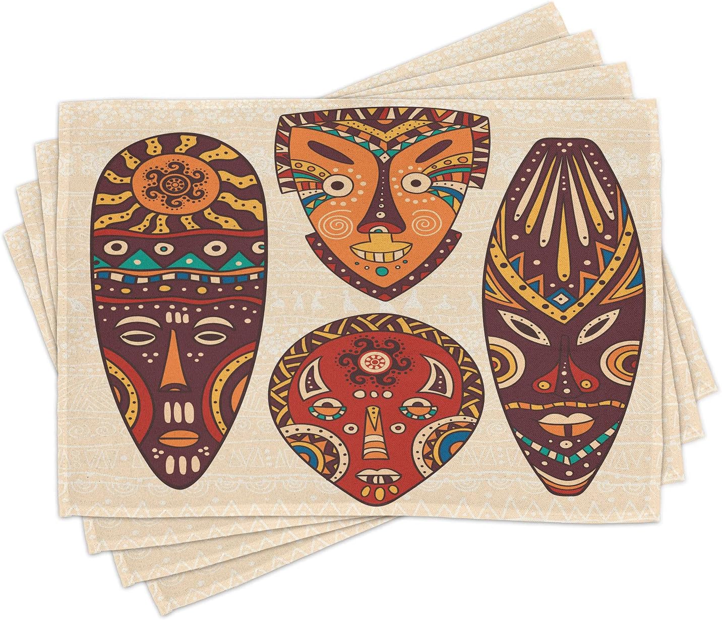 Ambesonne Tribal Place Mats Set of 4, Folkloric Art Pattern