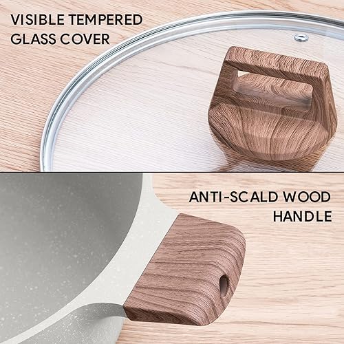 Miniatura 3 de Olla antiadherente de fundición a presión, cazuela de cerámica de aluminio elegante de 6 cuartos de galón con tapa, parte inferior de inducción