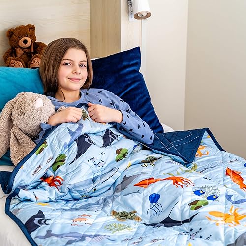 Miniatura 8 de Aricove Mantas con peso (animales del océano azul, tamaño pequeño 36 x 48 pulgadas, 5 libras)