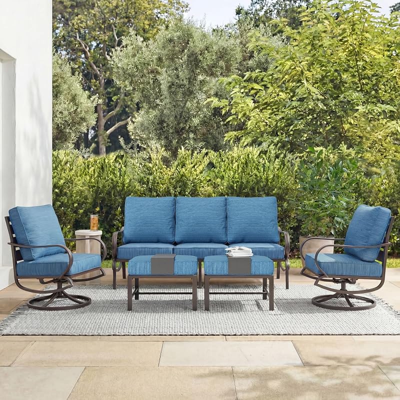 MFSTUDIO 5 Piece Metal Patio Furniture Set with Peacock Blue Cushions Peacock Blue 5 PCS