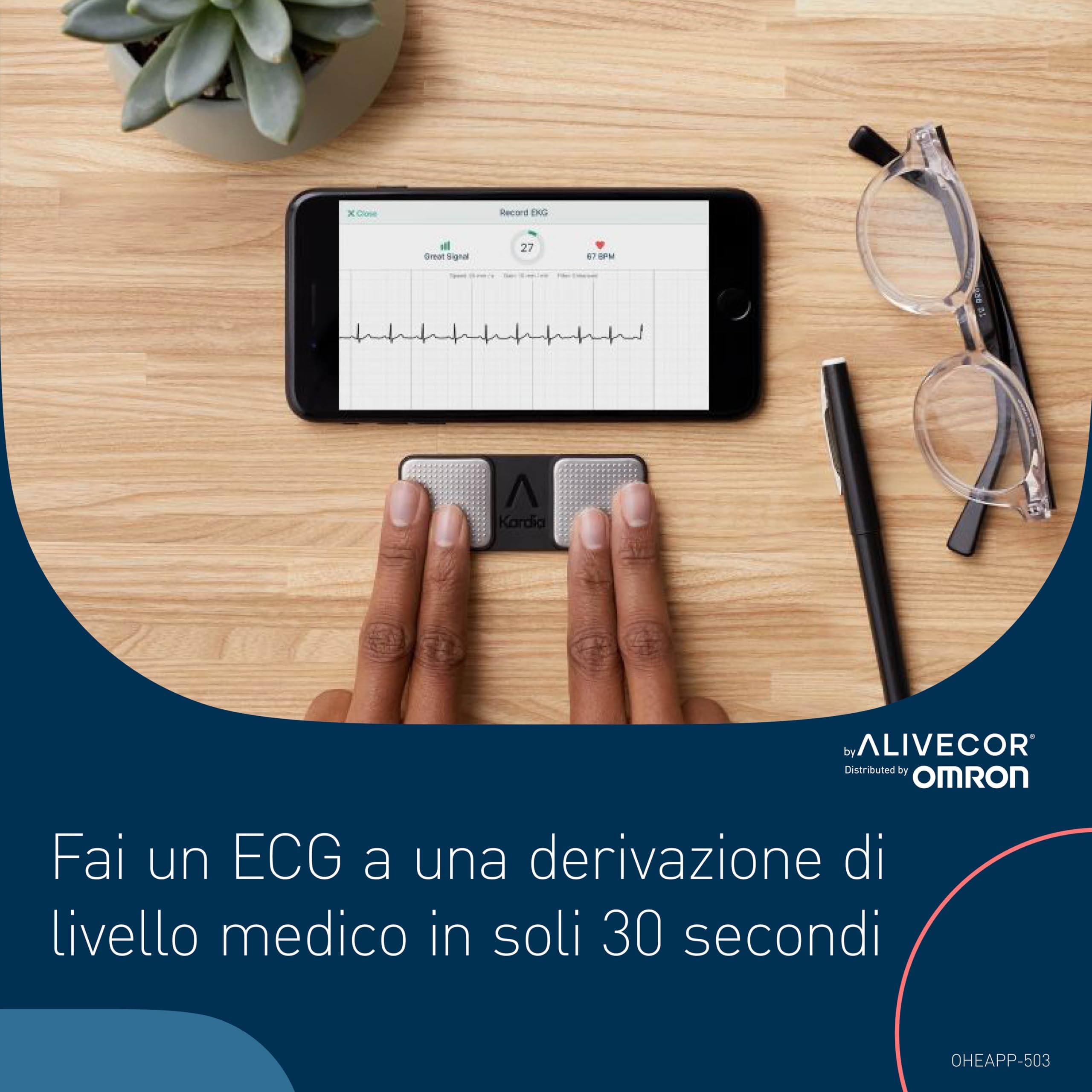 AliveCor KardiaMobile ECG portatile | Approvato dalla FDA | ECG Wireless per Smartphone | Individua Fibrillazione Atriale, Bradicardia e Tachicardia | Distribuito da OMRON