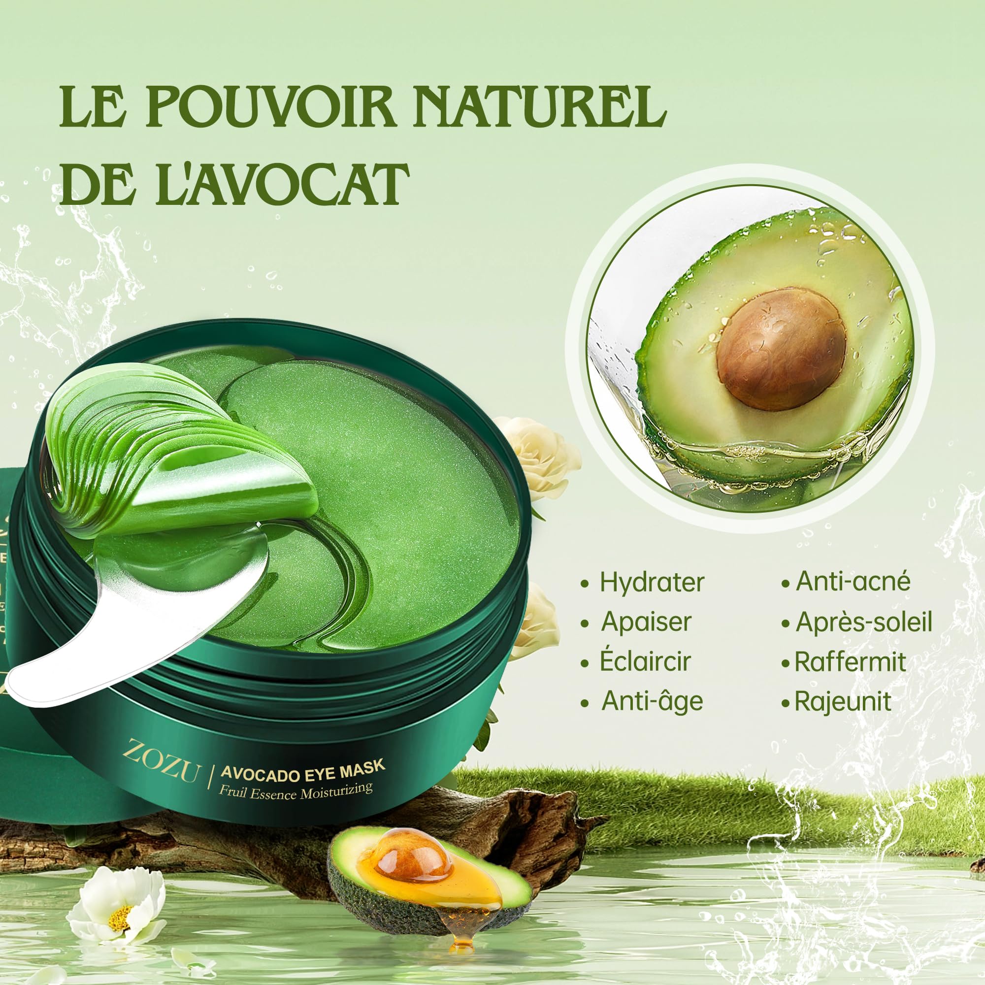 60pcs Patch yeux Acide hyaluronique Collagène, Masque pour les yeux Réutilisable contre les cernes Poches Rides Cercles foncés Puffiness, Eye Patch Hydrogel, Deux masques à lèvres gratuits