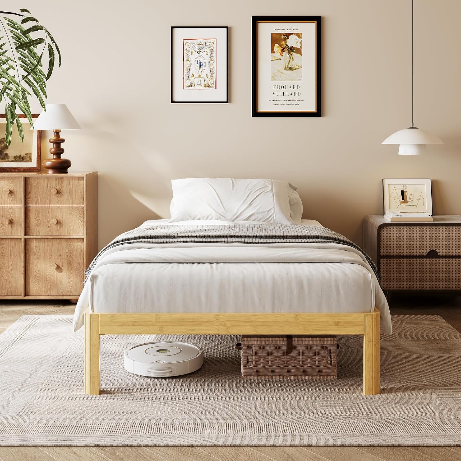 COMASACH 14 Inch Twin Bamboo Platform Bed?Mid-Century Wood Bed Frame Twin Size, No Box Spring Needed, Natural Finish, Easy Assembly Twin 14 Inch