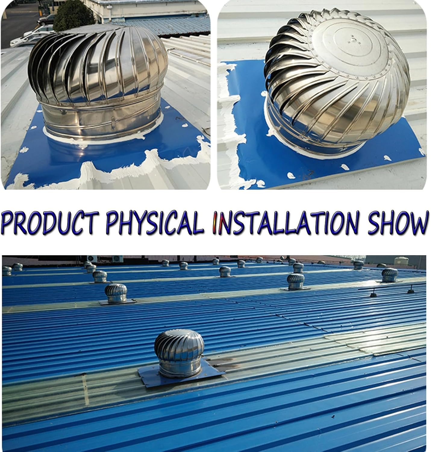 Louvered Vent, Roof Ventilator, Galvanized Turbines, Wind Turbines Air Vents, Internally Braced Wind Turbine, 304 Stainless Steel Air Round Hood, DIY Easy Vent Hookup Kit, for Ventilation an