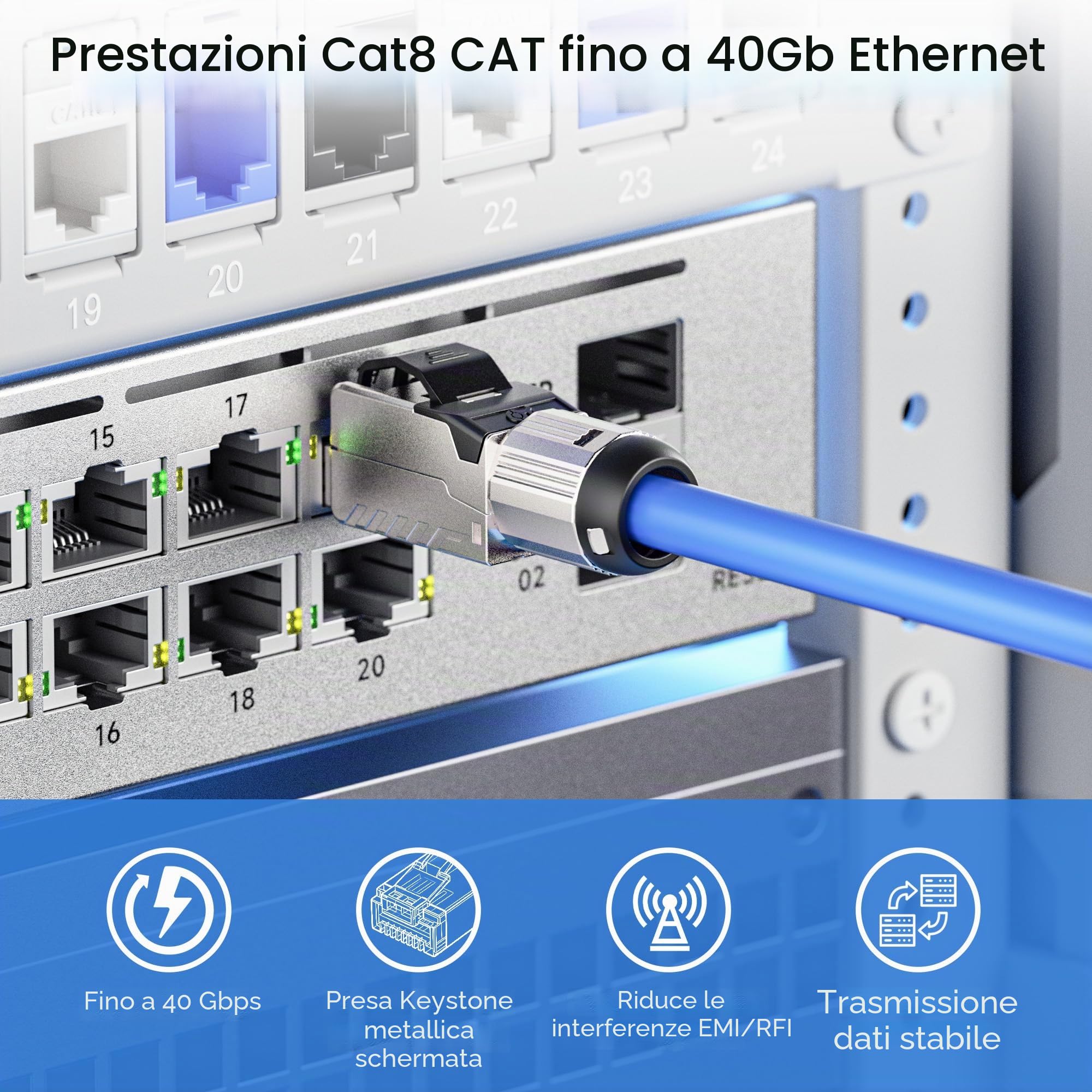 Cable Matters Confezione da 6 connettori RJ45 Cat8 schermati, 40 Gbit/s | Connettori Cat8 per terminazione in campo, Schermati e senza attrezzi, Per cavi Ethernet compatibili