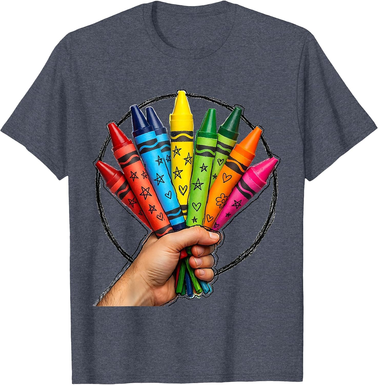 Crayon Bouquet Hand Grip Colorful Art Design T-Shirt image 3