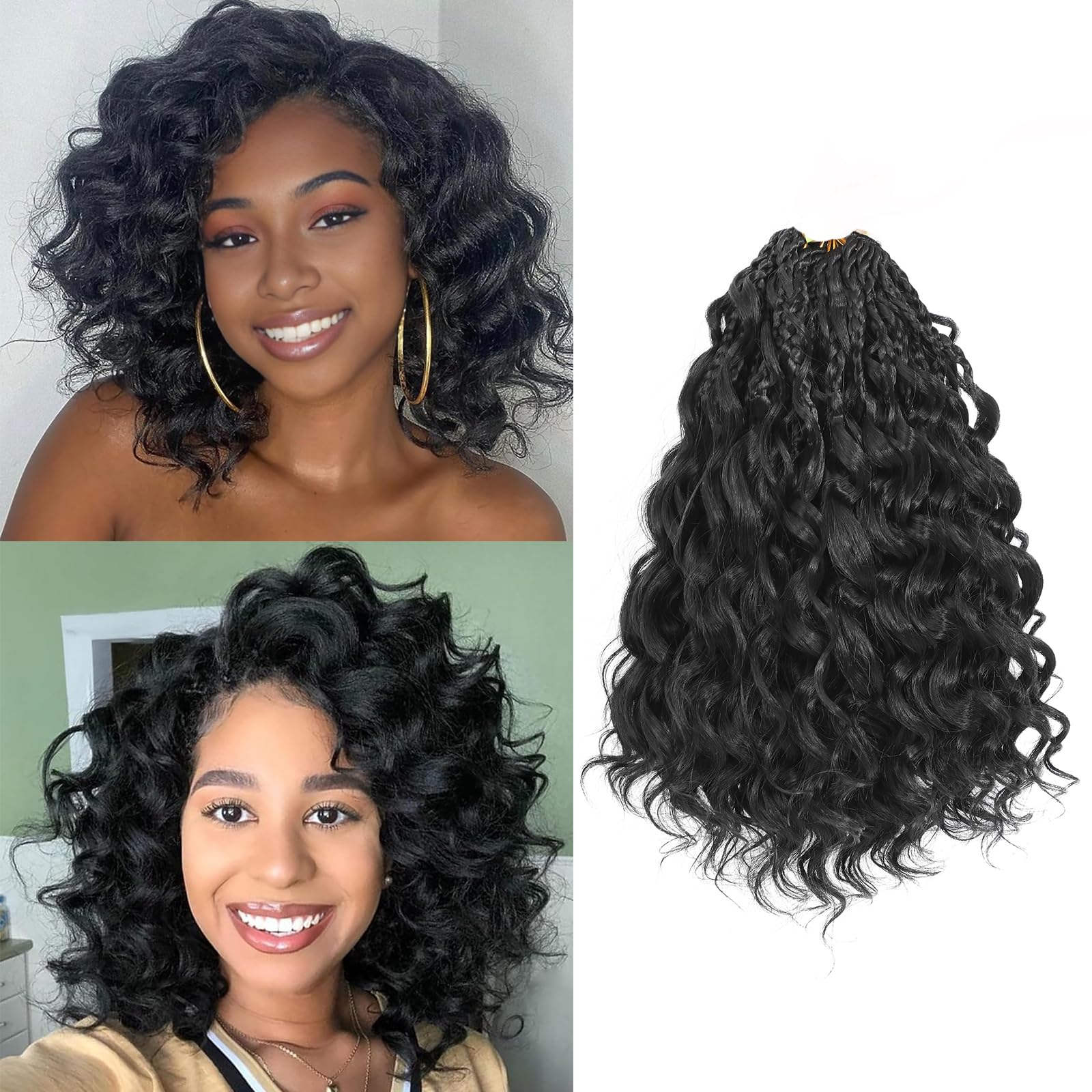 MLETUILPS Pre Looped Ocean Wave Crochet Hair 8 Packs Boho Curly Crochet Hair Short Ocean Braids Pre Twisted Synthetic Deep Wavy Crochet Braids for Women (1B#