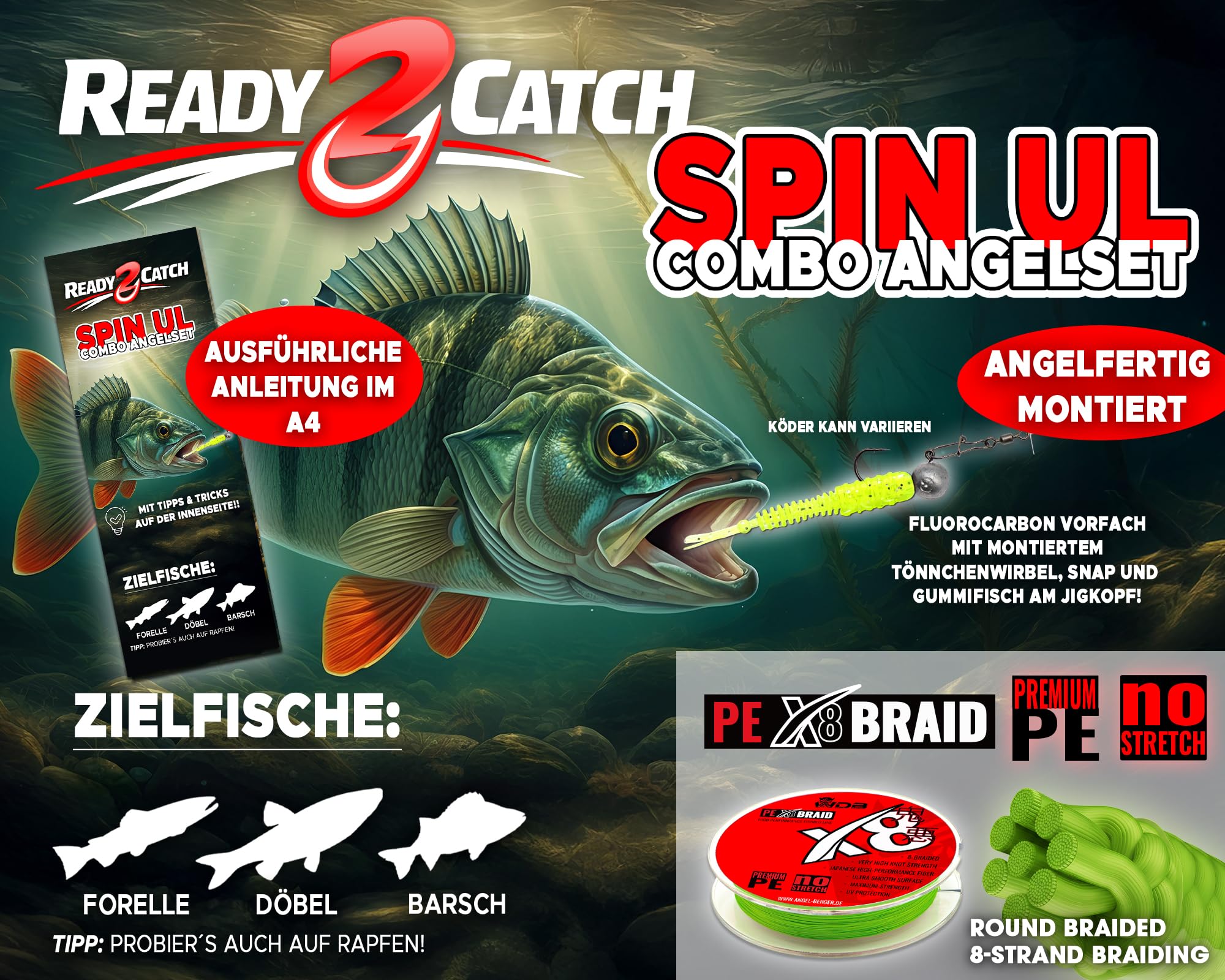Angel Berger Ready2Catch Spin UL Combo Kit de pêche prêt à pêcher