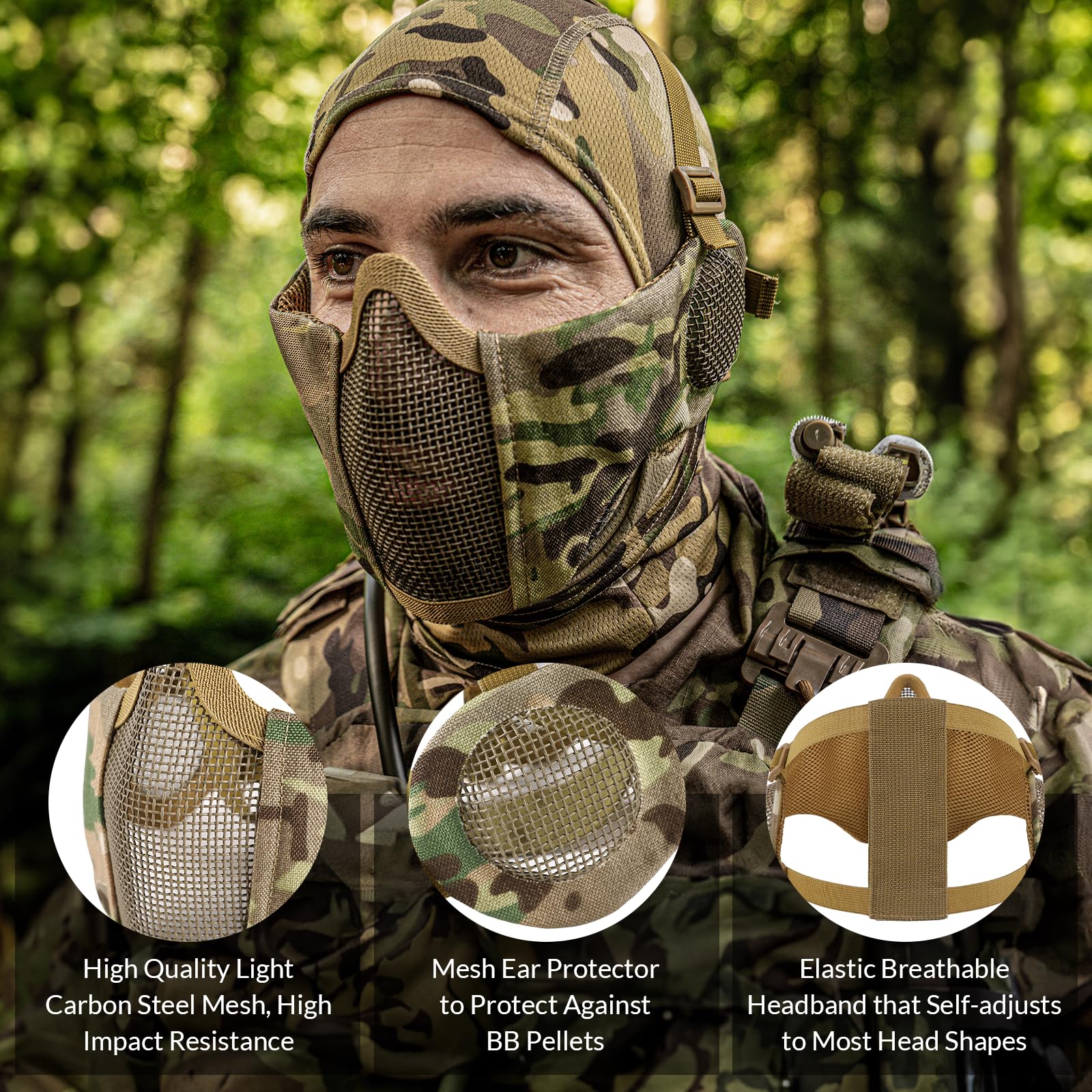 Maschera per softair, maschera tattica, per softair, paintball, pieghevole, mezza protezione del viso