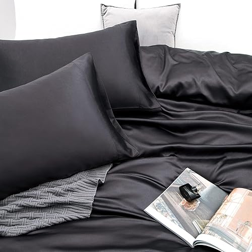 Vista 232 de Vonty Satin Sheets King Silky Soft Satin Bed Sheets Amber Beige Sheet Set, 1 Deep Pocket Fitted Sheet + 1 Flat Sheet + 2 Pillowcases