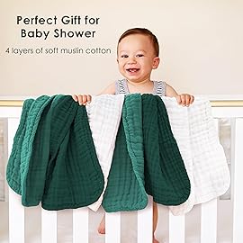 Muslin Burp Cloths for Baby 100% Cotton Burping Cloths for Unisex, Boy, Girl - Large 20\'\' by 10\'\' Newborn Essentials Ultra Soft Absorbent Milk Spit Up Rags - 12 Pack - White+Deep Emerald Series