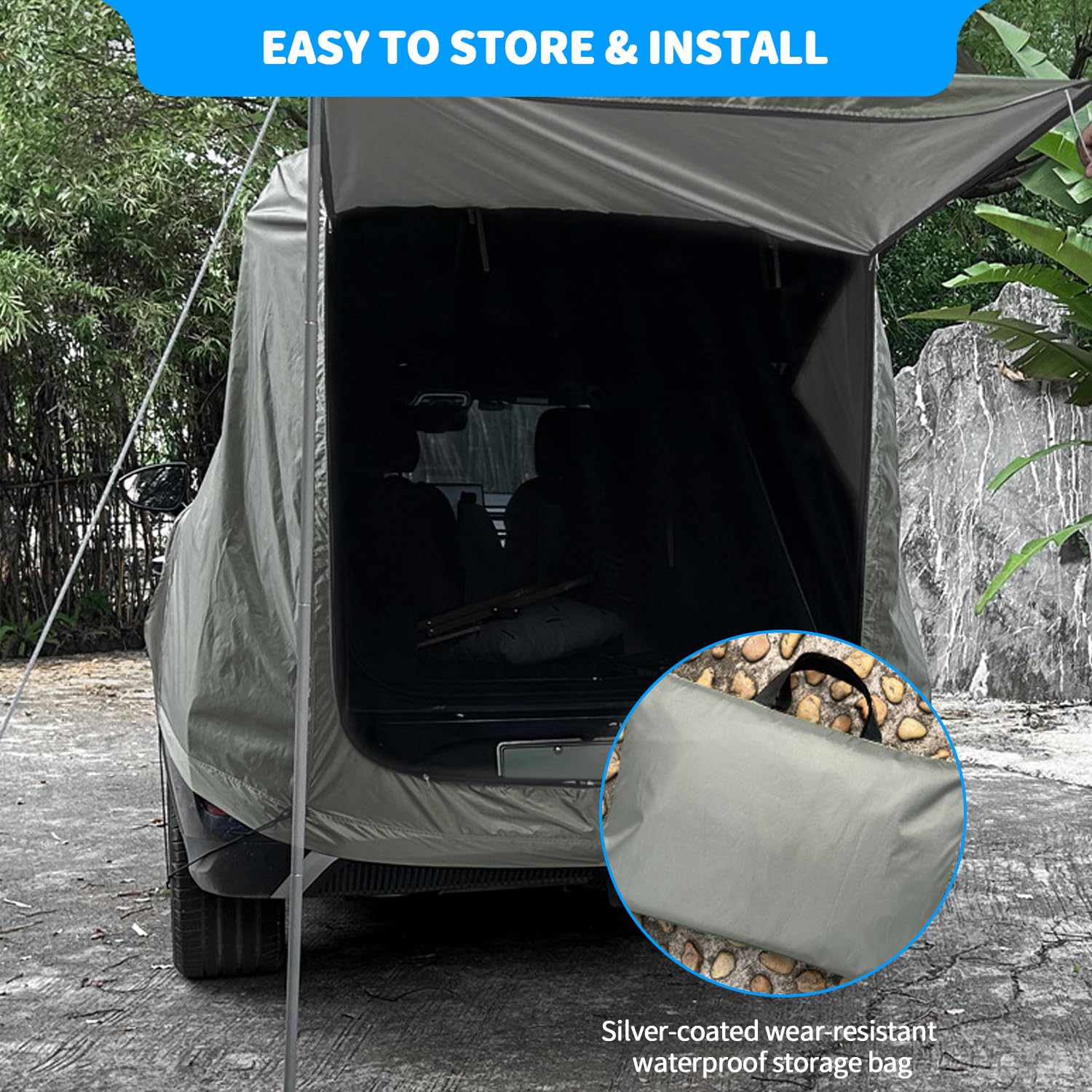 Tienda de Campaña para Coche, Carpa para Portón Trasero con Mosquitera, a Prueba de Viento, Protector Impermeable AutomóVil para SUV, Toldo para Auto para Acampar y Aventuras al Aire Libre, Caqui