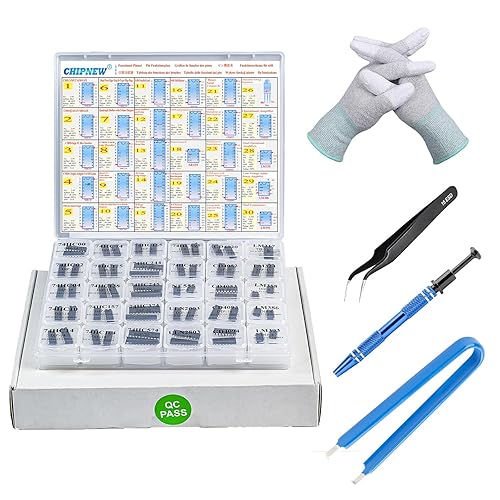 CHIPNEW IC Kit Circuito Integrado Pro Edition 64-en-1 Componente Electrónico IC  Chip de Puertas Lógicas 74HCxx+CD40xx, 555Timers, LM358 op amp,