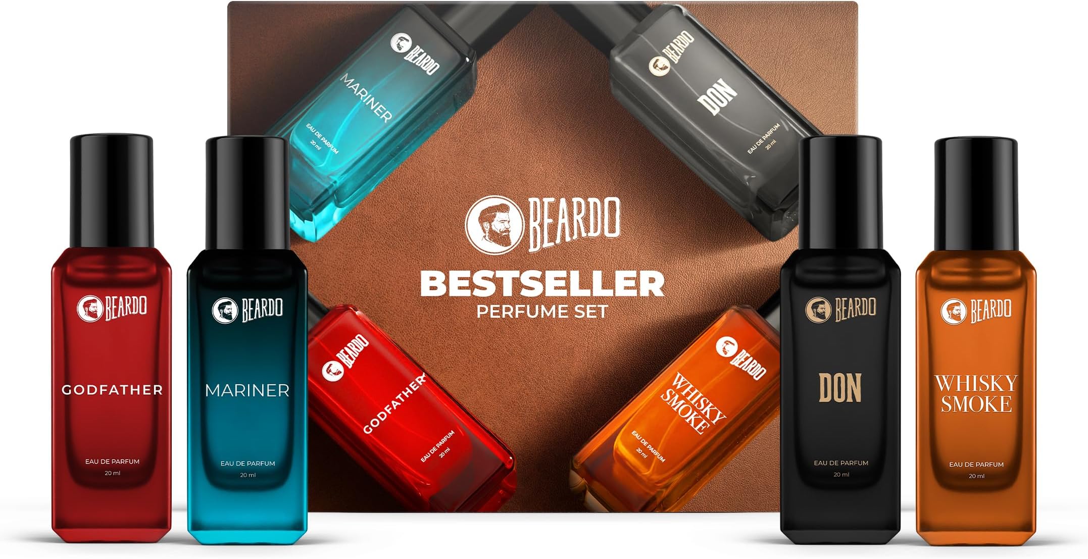 BEARDO Perfume Giftset For Men, 20ml x 4 | Whisky Smoke, Godfather, Mariner & Don Perfume | Long Lasting Fragrance | Perfume for Men | Premium Fragrance | Gift for Man | Husband | Boyfriend