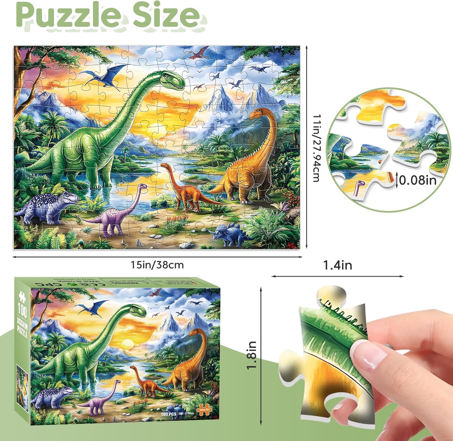 100 Piece Puzzles for Kids Ages 4-6 6-8 8-10 Year Old - Dinosaurs 100 Pieces Jigsaw Puzzles for Kids, Learning Educational Toys for Boys and Girls