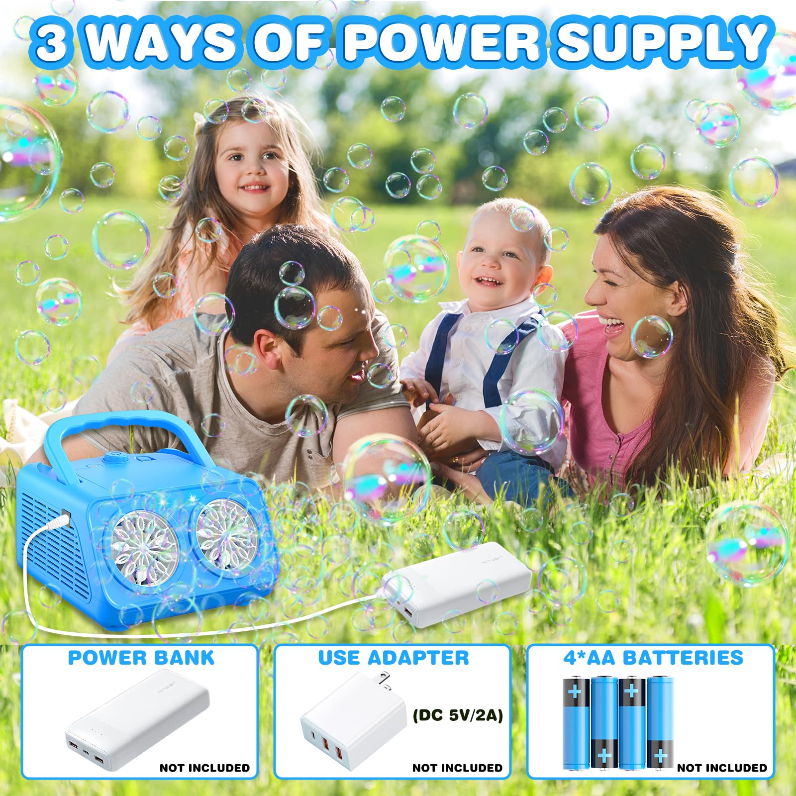 Maquina Burbujas, Más de 22.000 Burbujas por Minuto, Bubble Machine Automatico, Portátil Maquina de Burbujas para Niños Juguetes Regalos para Cumpleaños Fiestas Boda Exteriores (Azul)